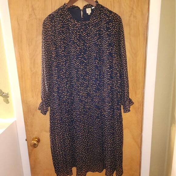 Anthropologie Lucia Navy Star Dot Pleated Dress | US 6 | Feminine Lined Y2K - Picture 5 of 14